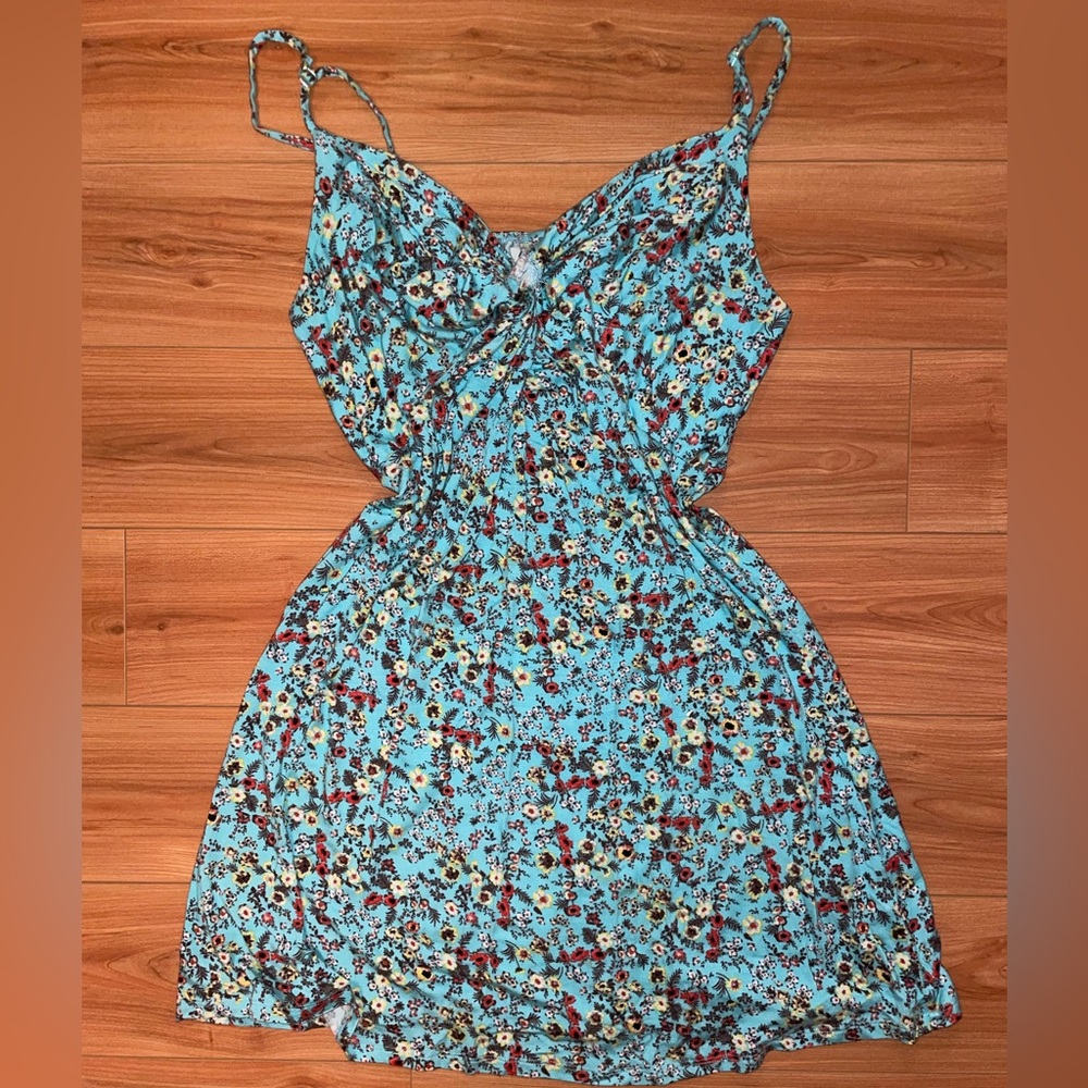 love, Fire teal ditsy floral print mini dress